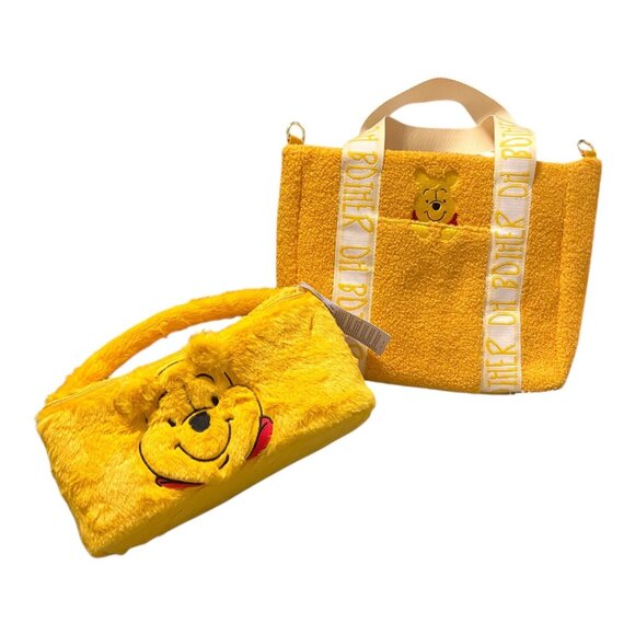 Winnie the Pooh loungefly Disney park bundle 2 totes yellow fleeced bags - Picture 1 of 9